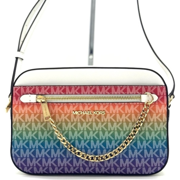 Michael Kors Jet Set Large Rainbow Signature Logo Crossbody Bag Rainbow - Picture 1 of 12
